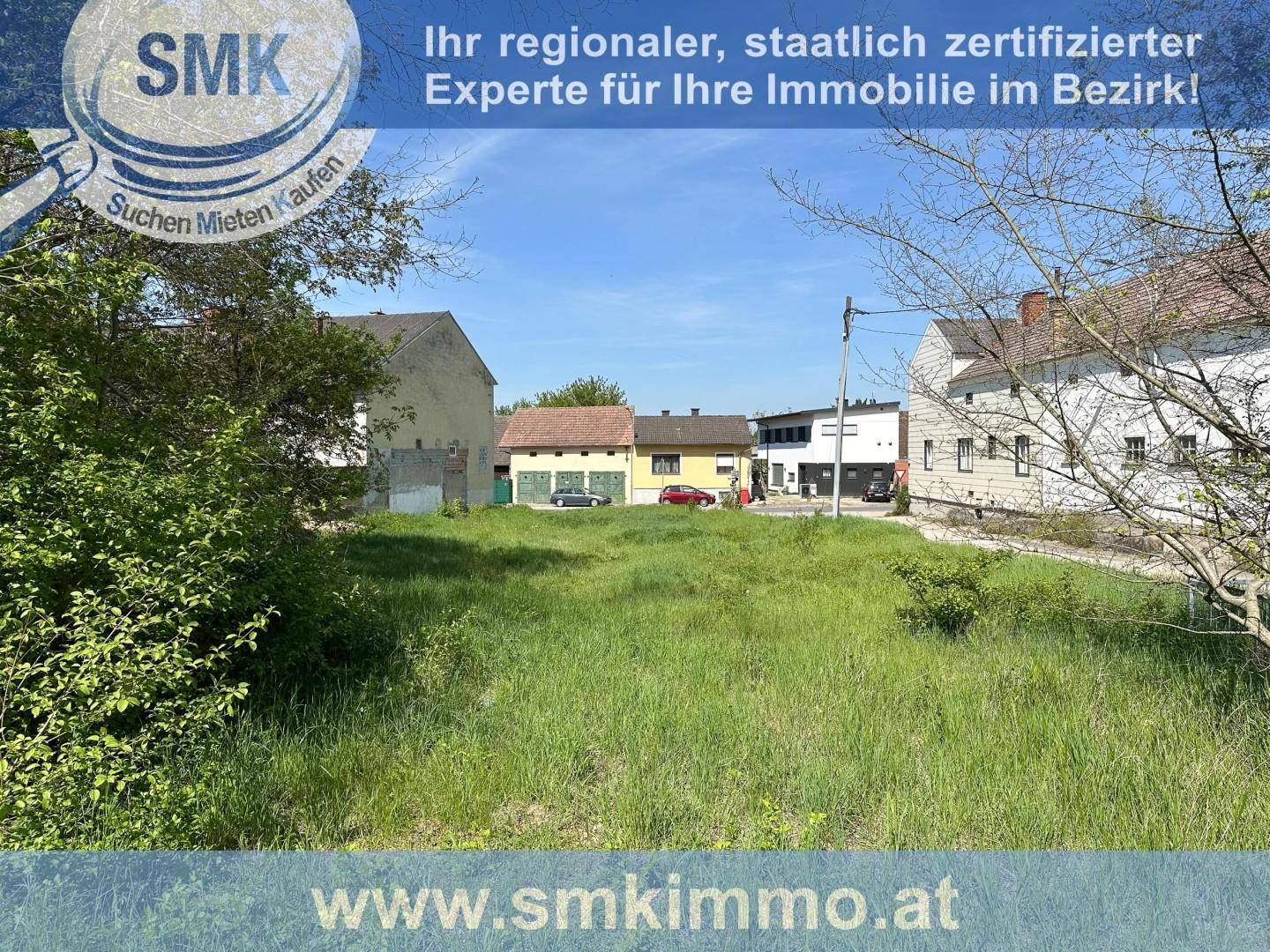 Weitläufiges Grundstück mit grüner Wiese und Blick auf die Nachbarschaftsbebauung.