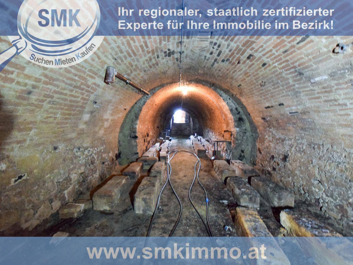 Historischer Gewölbekeller mit Ziegelwänden und Steinblöcken, ideal zur Weinlagerung.