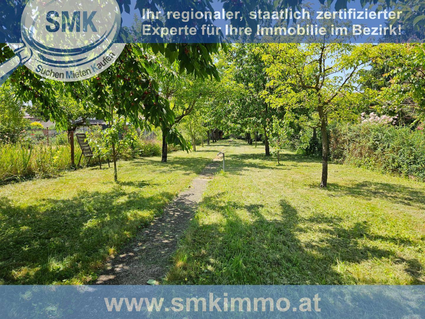 Sonniger Gartenweg, gesäumt von Bäumen und gepflegten Rasenflächen, bietet eine grüne Aussicht.