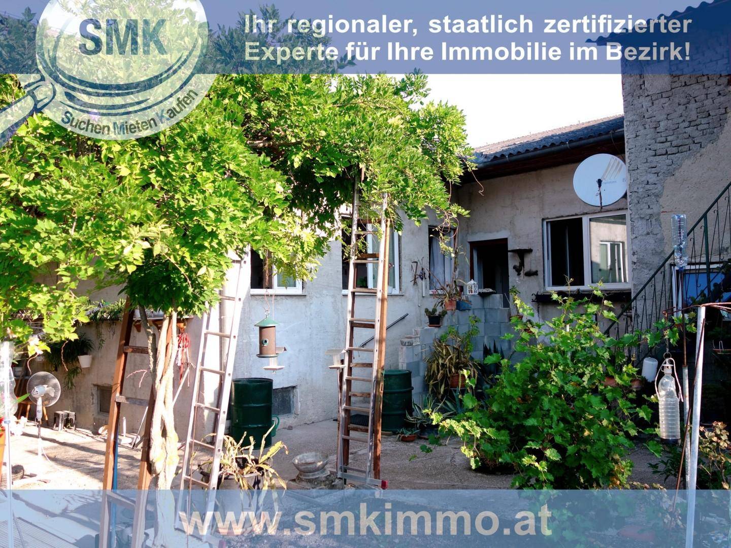 Äußeres eines Gebäudes mit üppiger Vegetation, Leitern und einer Satellitenschüssel.