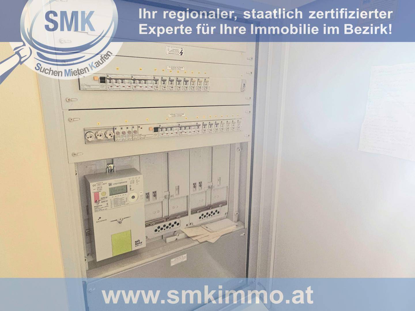 Elektrische Hauptverteilung mit Zähler und Sicherungskästen in einem Technikraum.
