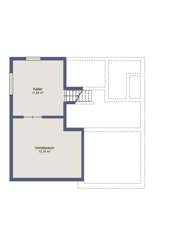 Grundriss des Untergeschosses mit Keller und Vorratsraum, ideal für Lagerzwecke.
