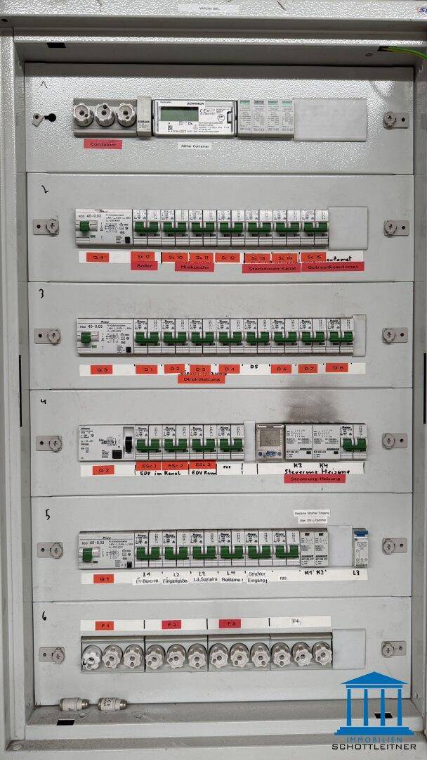 Detaillierte Ansicht eines weiteren elektrischen Verteilerkastens mit zahlreichen Schaltelementen.