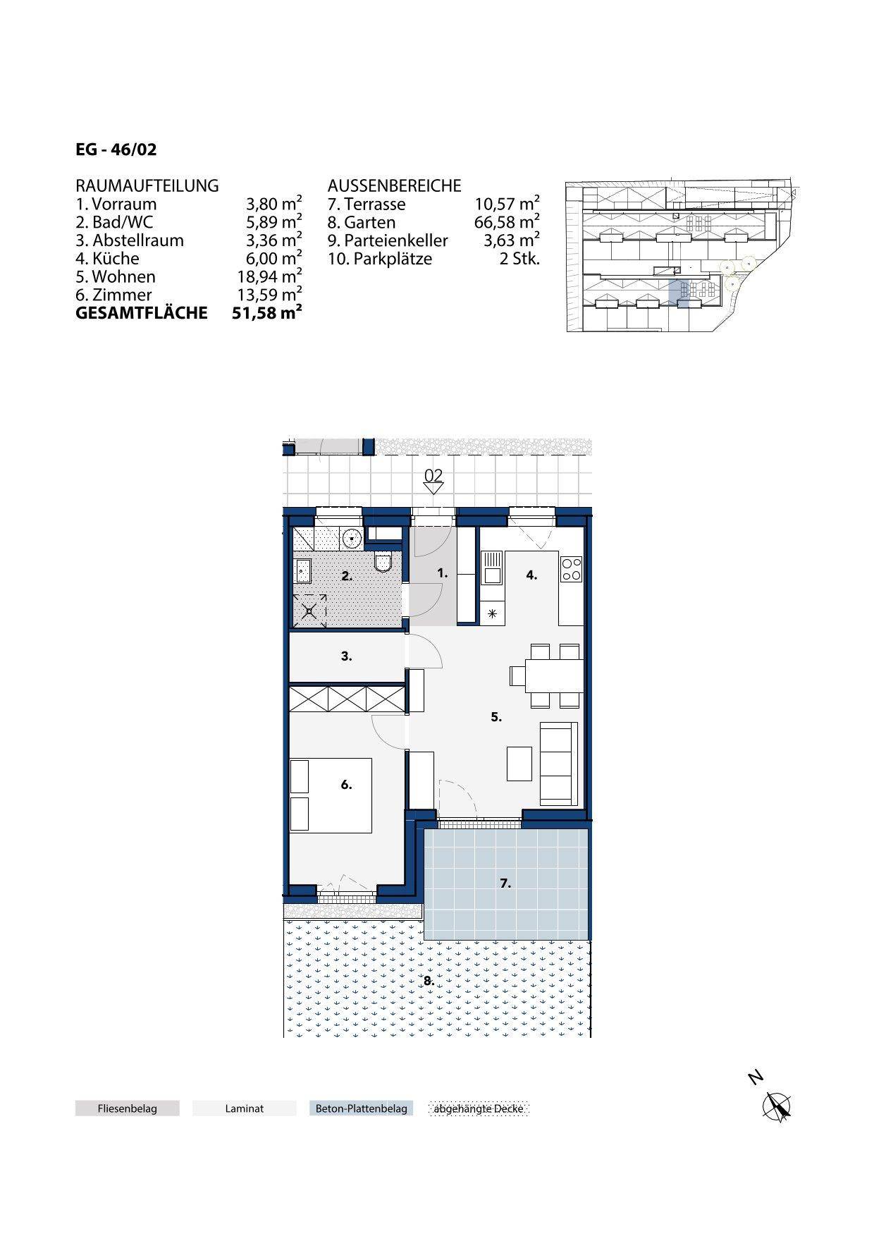 Grundriss des Erdgeschosses mit Terrasse, Garten und offenem Wohnbereich.