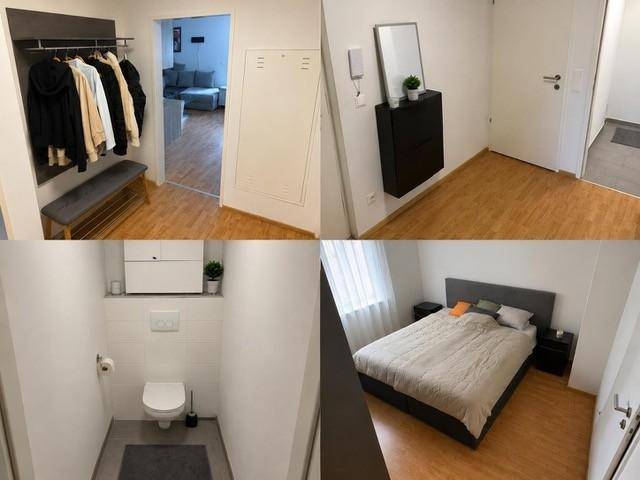 Kombination aus Flur mit Garderobe, separatem WC und einem Schlafzimmer.