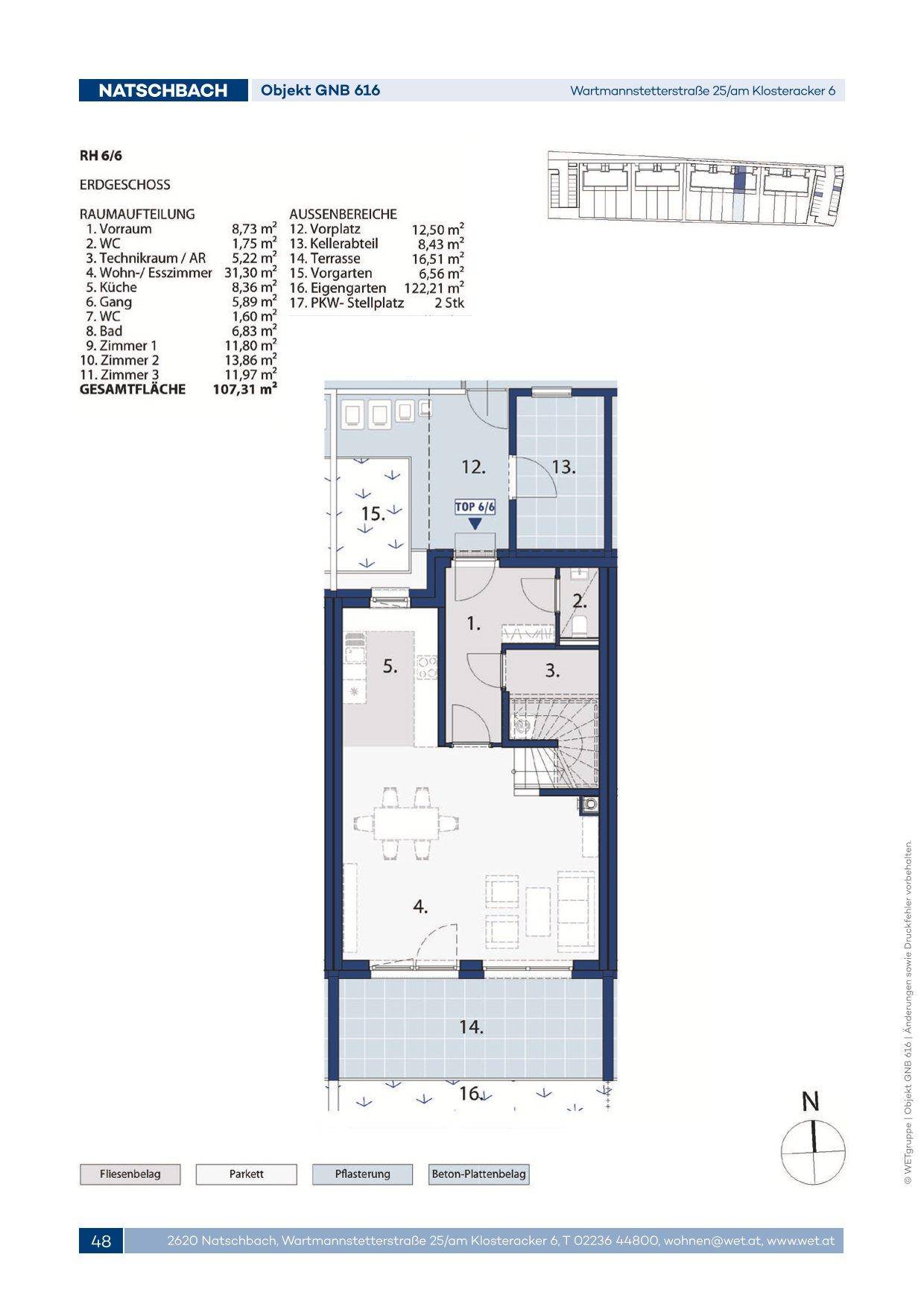 Grundriss des Erdgeschosses mit offenem Wohnbereich, Terrasse und Garten.