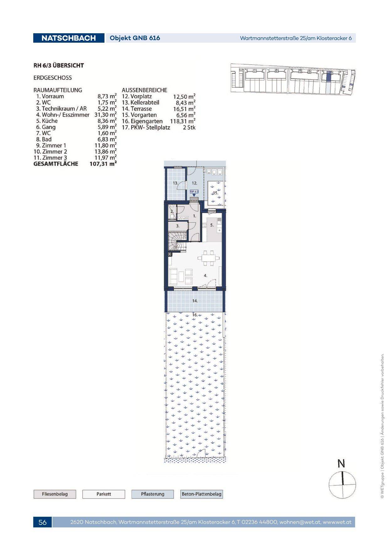 Grundriss des Erdgeschosses mit offenem Wohn-Essbereich, Küche, WC und Zugang zu Terrasse und Garten.