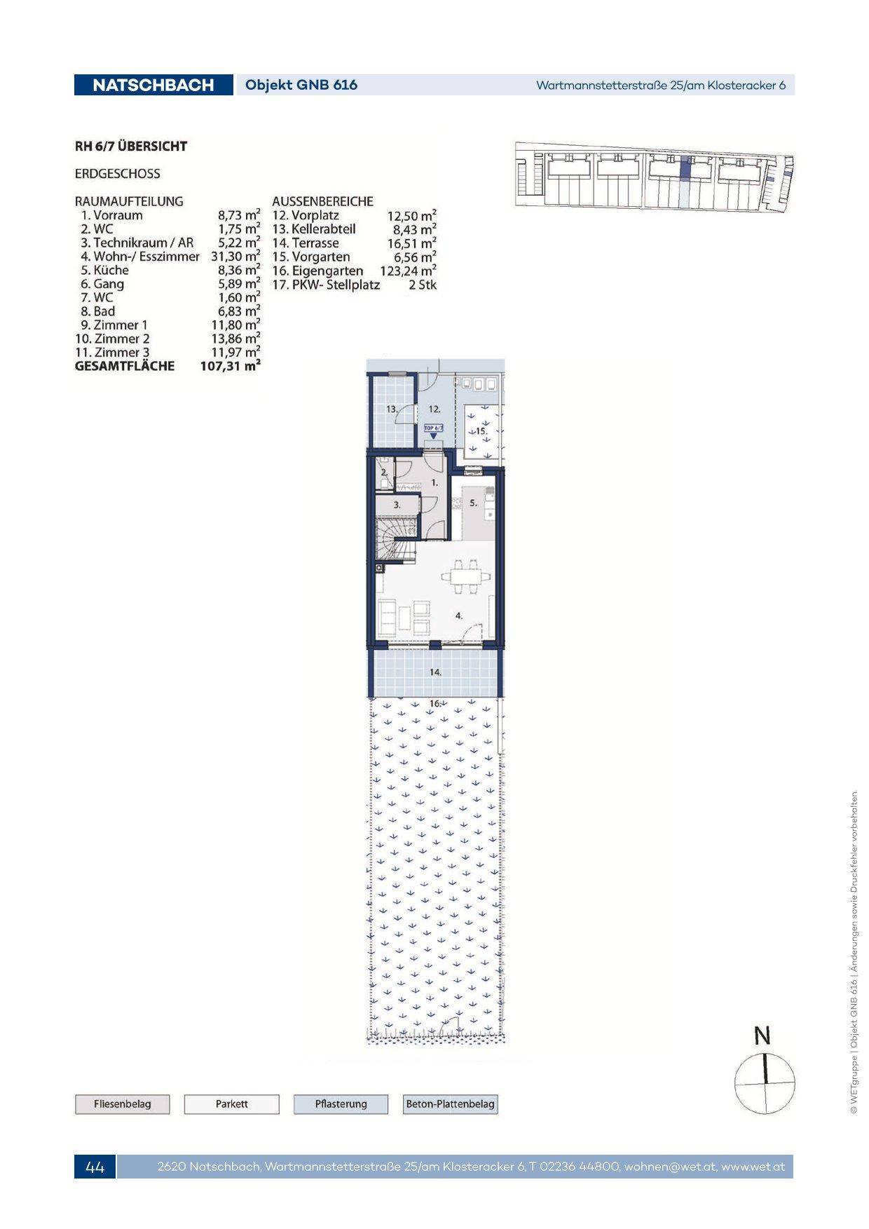 Grundriss des Erdgeschosses mit offenem Wohnbereich, Terrasse und Garten.