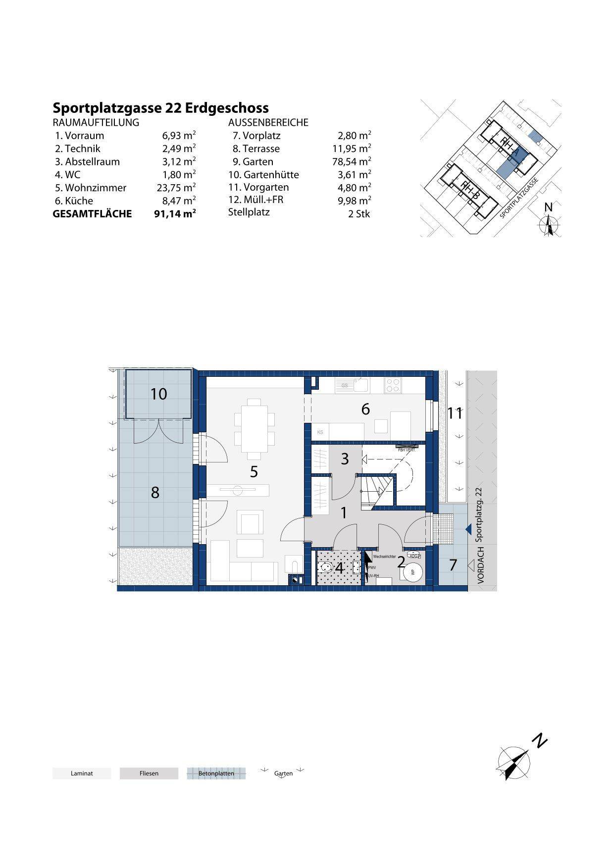 Detaillierter Grundriss des Erdgeschosses mit funktionaler Raumaufteilung und direktem Gartenzugang.