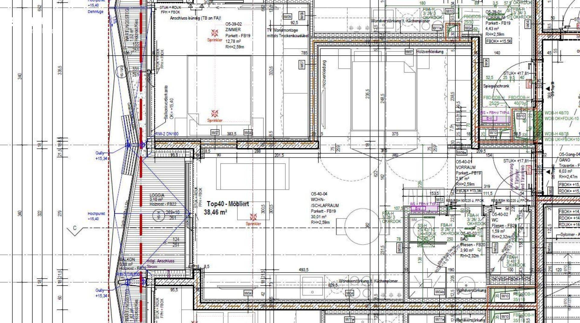 Detaillierter Grundrissplan mit Raumaufteilung, Balkon und Wohnbereichen.