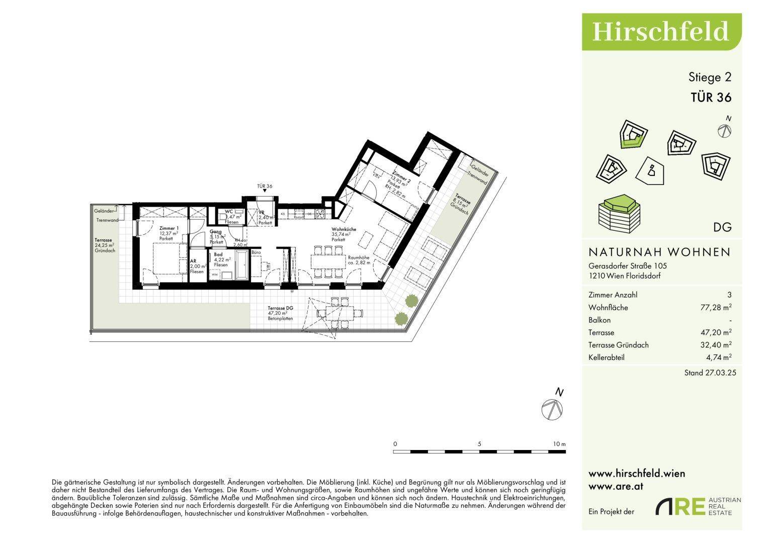 Grundriss zeigt eine Wohnung mit offenem Wohn-Essbereich, mehreren Schlafzimmern, Bädern, einer Terrasse und Gartenfläche.