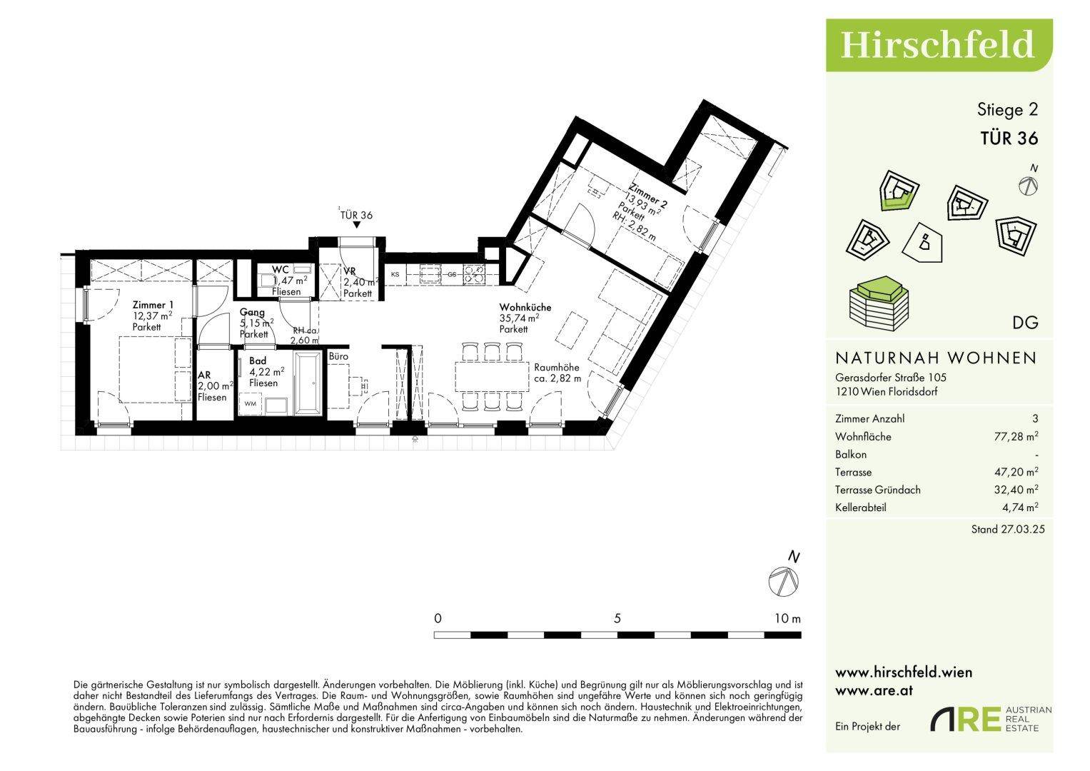Grundriss zeigt eine Wohnung mit offenem Wohn-Essbereich, mehreren Schlafzimmern, Bädern, einer Terrasse und Gartenfläche.