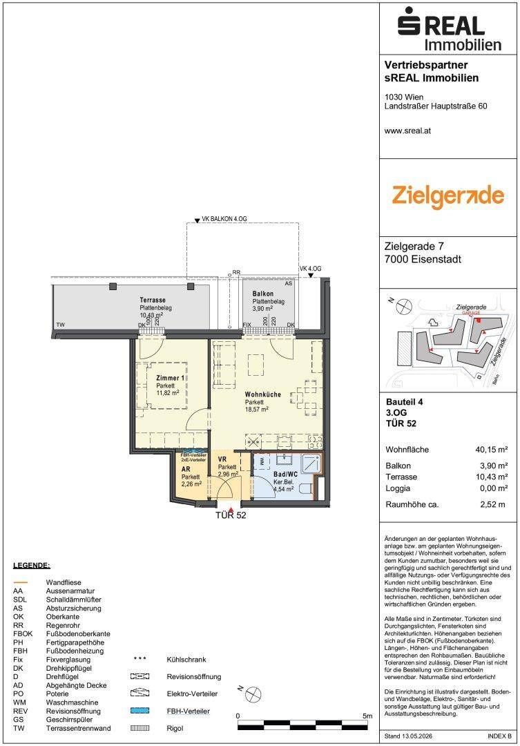 Grundriss einer Wohnung mit Balkon, Terrasse und offenem Wohnbereich.
