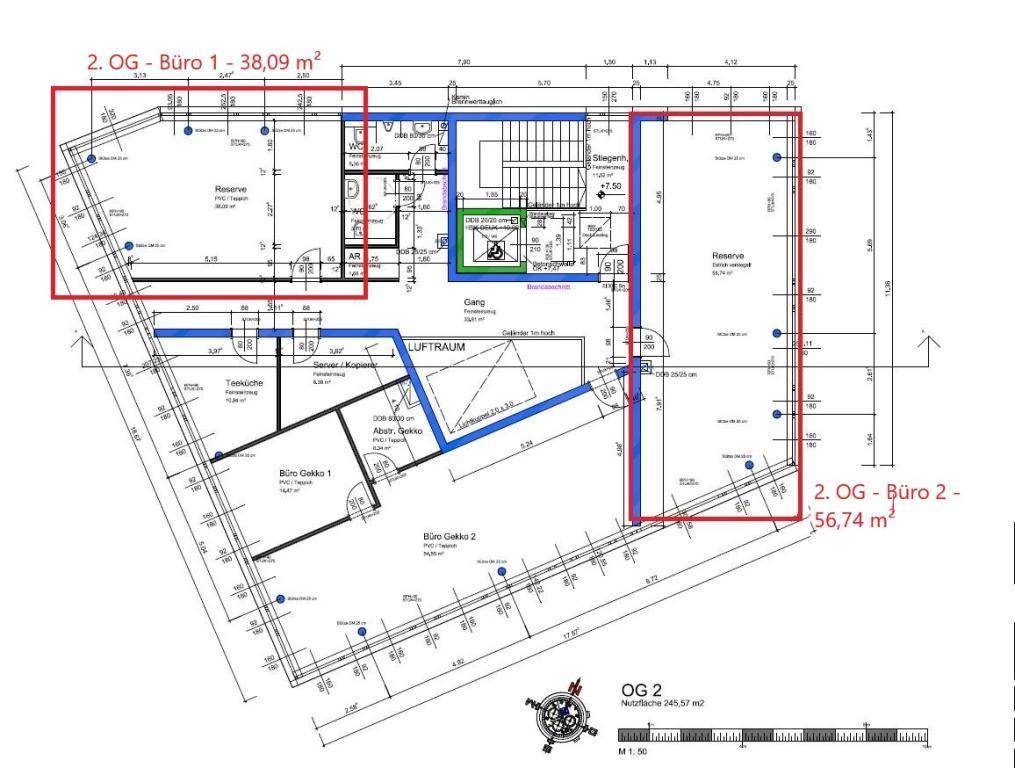 PLAN 2. OG_Büro 1 und Büro 2 mark