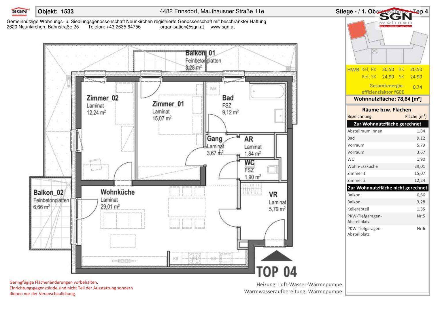 Detaillierter Grundriss einer Wohnung mit zwei Balkonen und klar definierten Räumen.