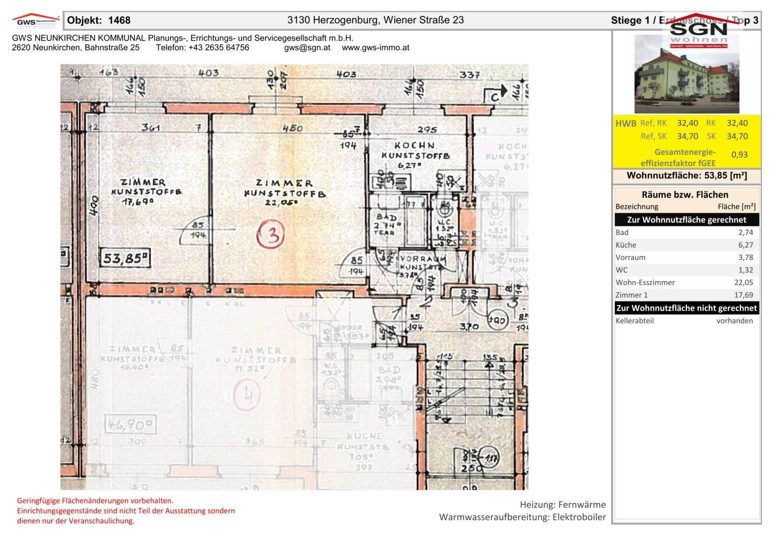 Detaillierter Grundriss einer Wohnung mit Raumaufteilung und Flächenangaben, inklusive Balkon und separatem WC.