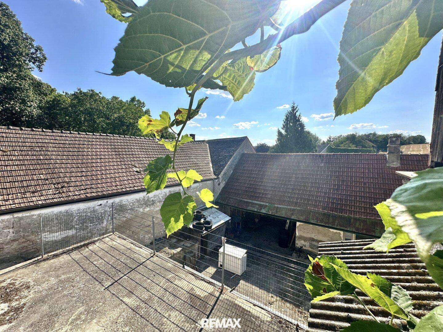 Blick über die Dächer der umliegenden Gebäude an einem sonnigen Tag.