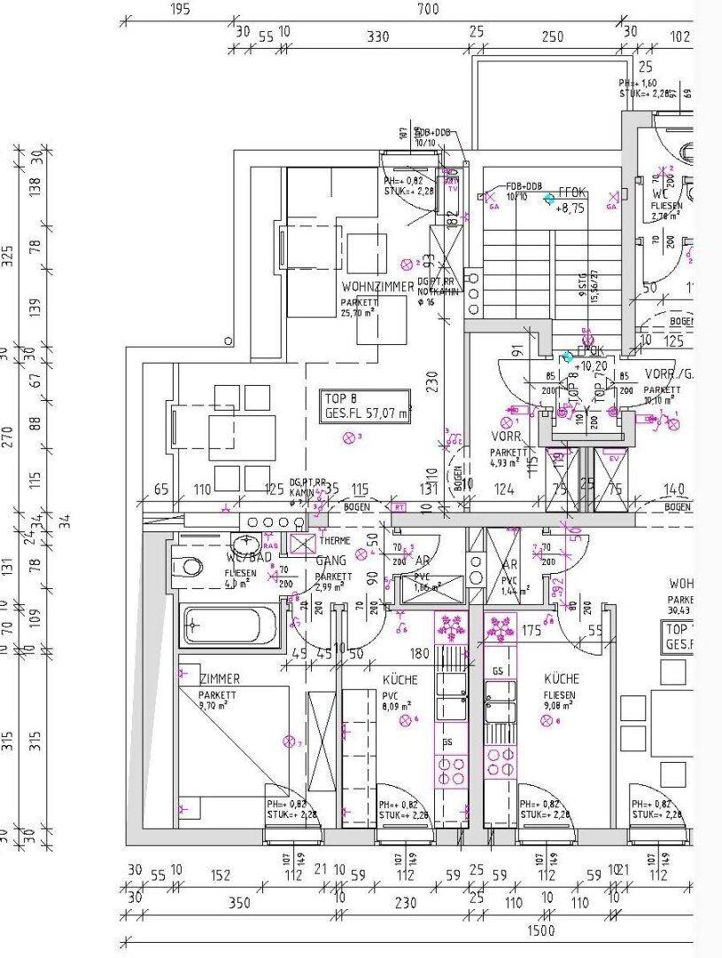 Detaillierter Grundriss der Wohnung mit Raumaufteilung und Maßen.