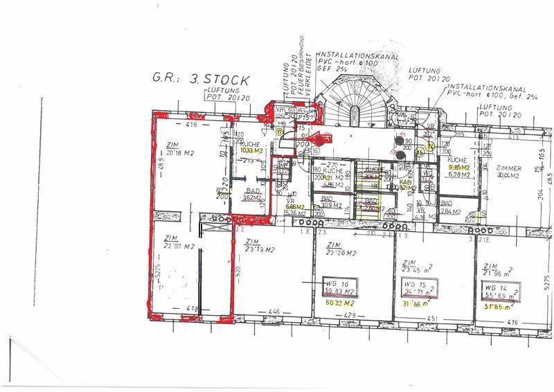 Grundriss des 3. Stocks mit mehreren Zimmern, Bädern und einem Balkon.