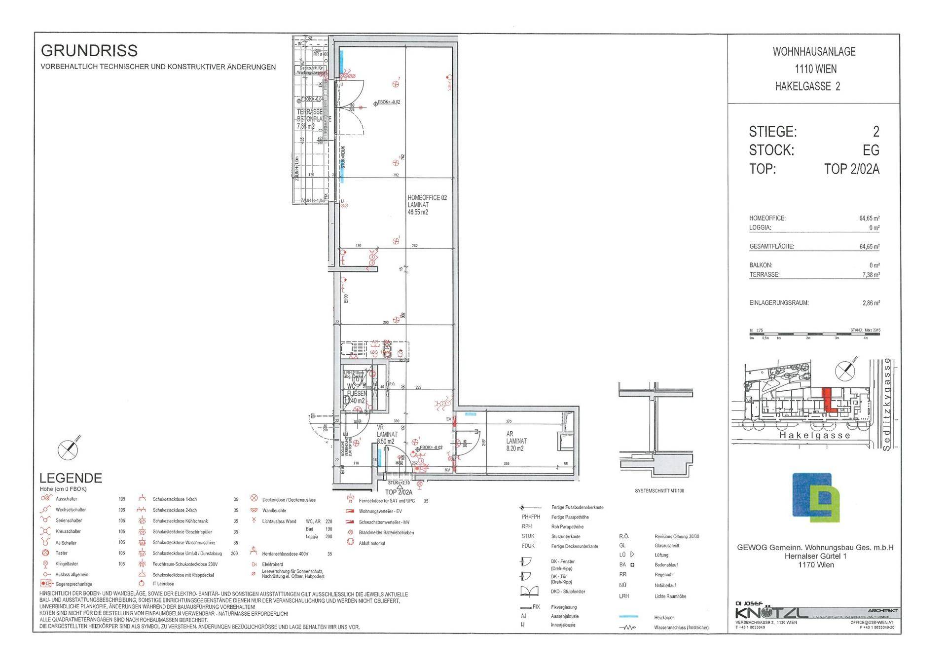 Grundriss einer Wohneinheit mit Homeoffice, Loggia und Balkon in einem Mehrfamilienhaus.