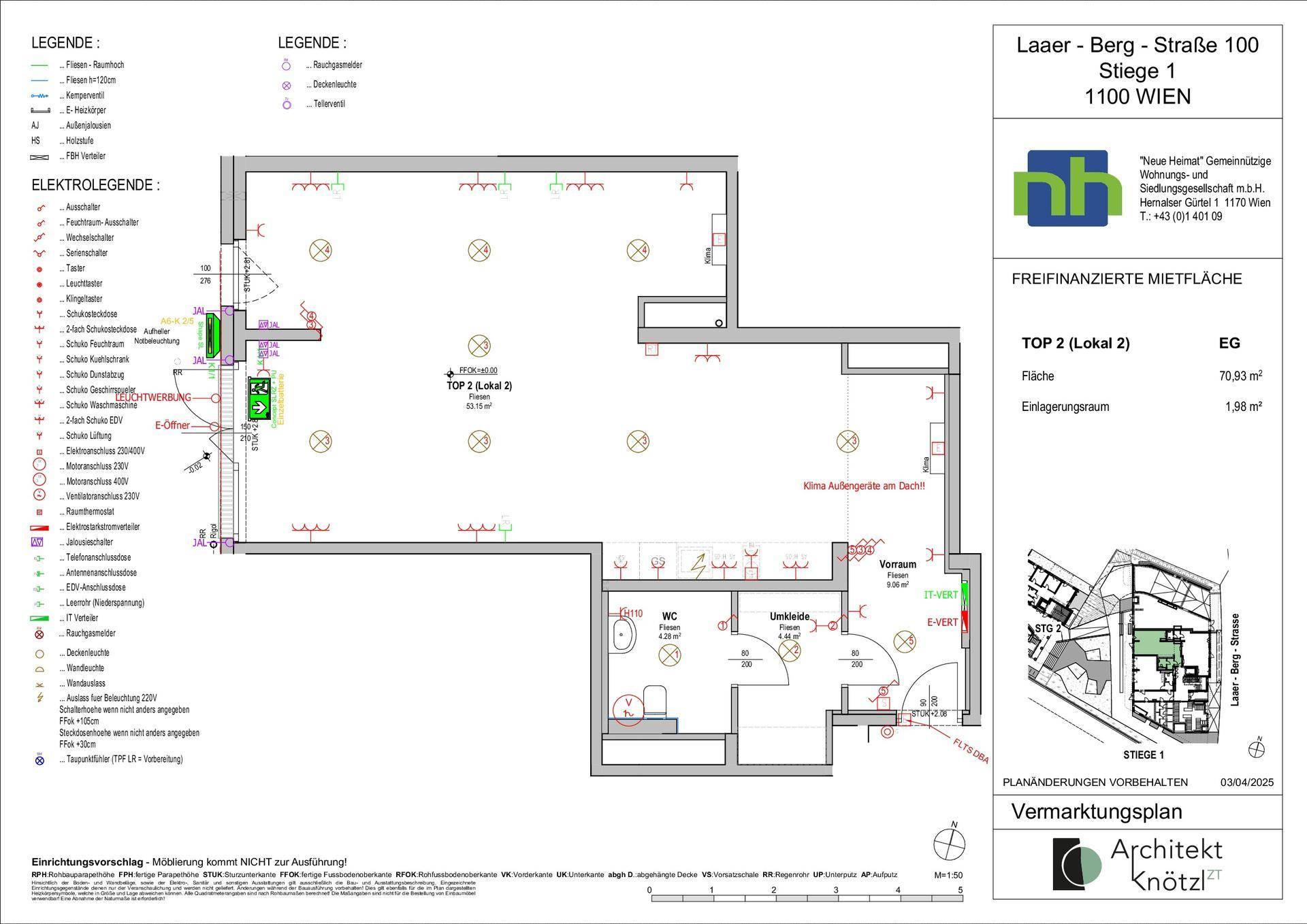 Grundrissplan einer Gewerbeeinheit im Erdgeschoss mit offenem Bereich und separater Toilette.