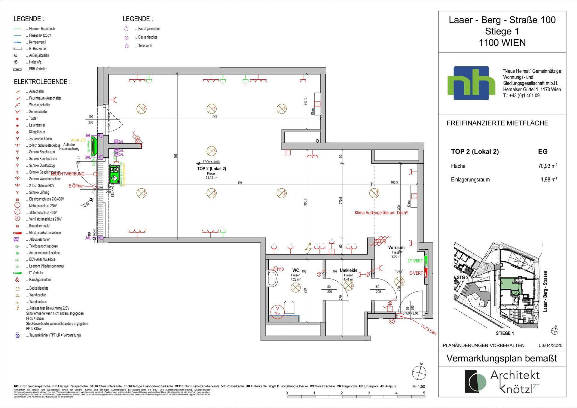 Grundrissplan einer Gewerbeeinheit im Erdgeschoss mit offenem Bereich und separater Toilette.