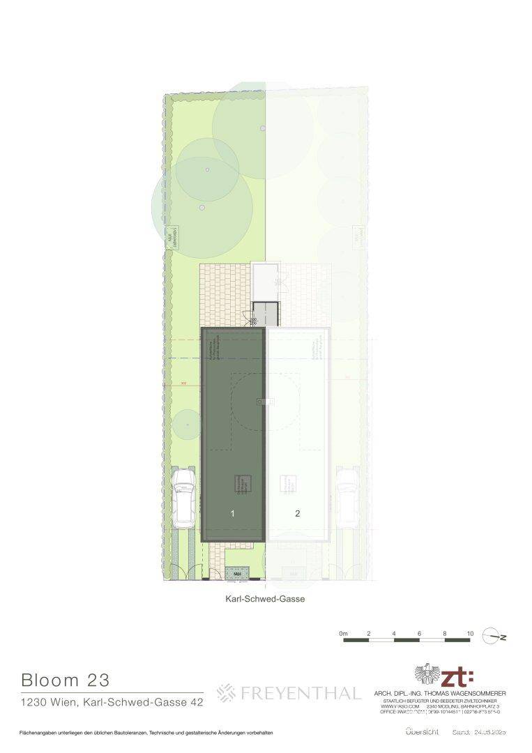 Übersichtsplan des Grundstücks mit Gebäudegrundriss und Gartenbereichen.