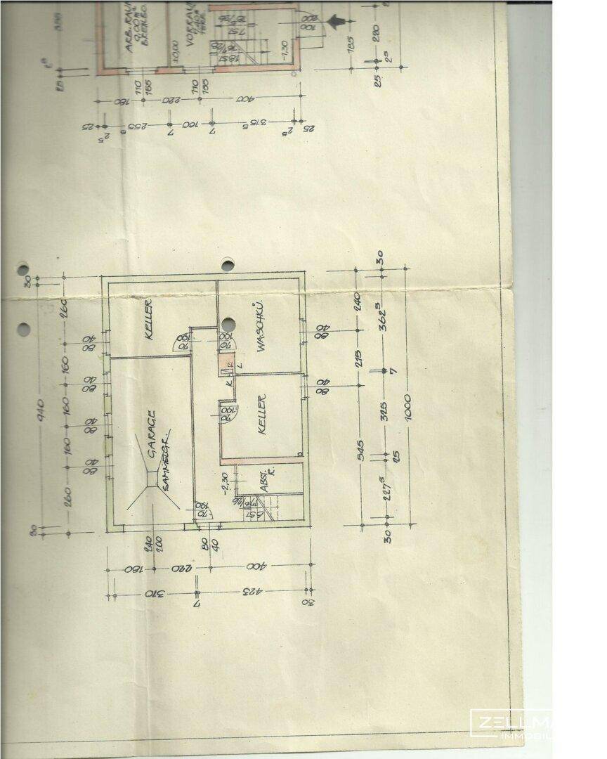 Grundriss des Kellergeschosses mit Garage, Kellerraum und Waschküche.