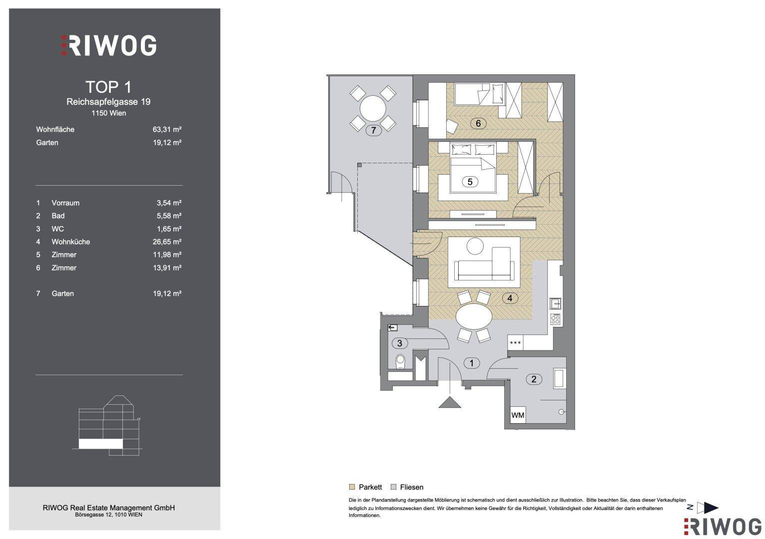 Detaillierter Grundriss der Wohnung mit Raumaufteilung und Flächenangaben in Quadratmetern.