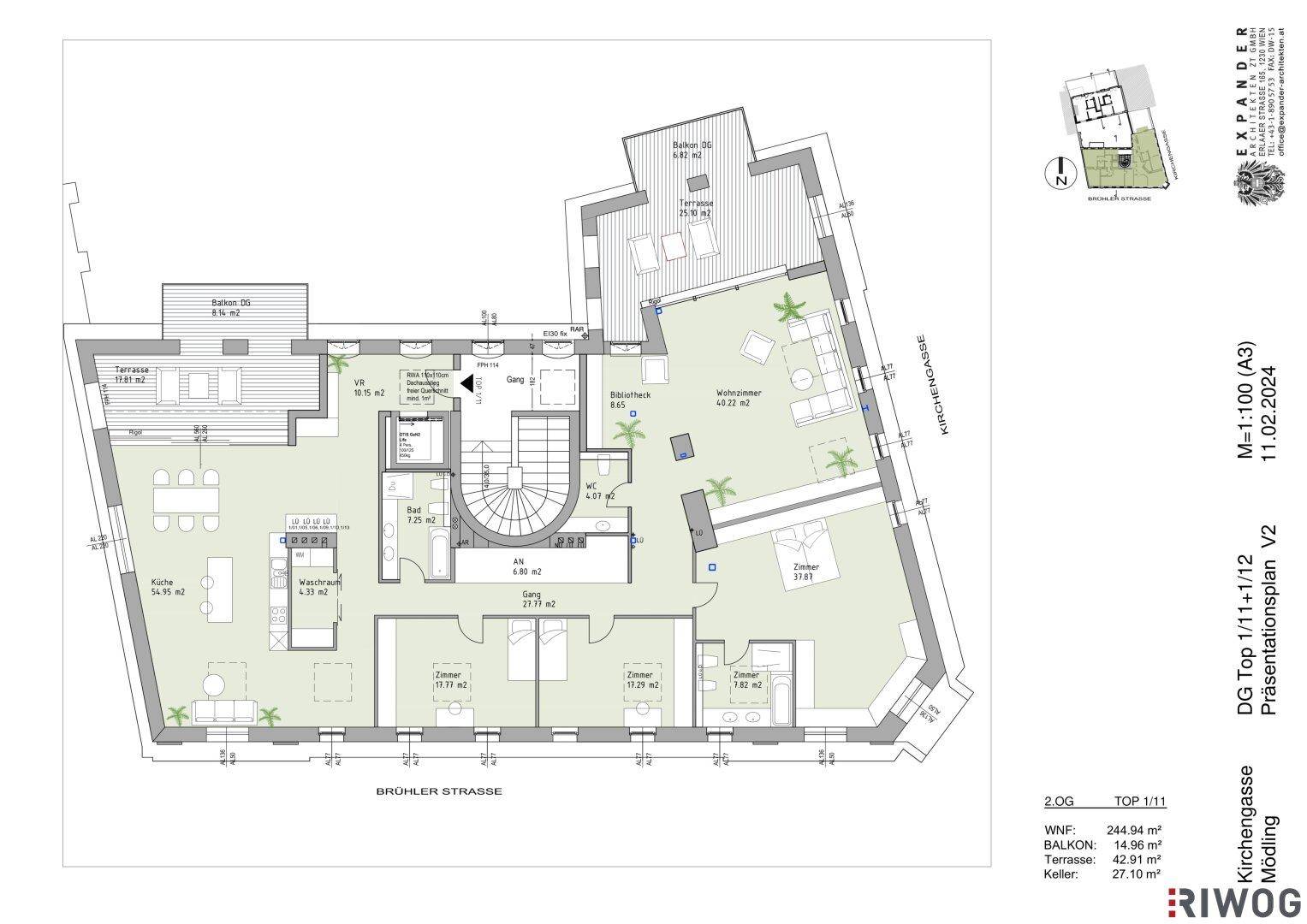 Detaillierter Grundriss einer Wohnung mit mehreren Zimmern, Balkon und Terrasse.