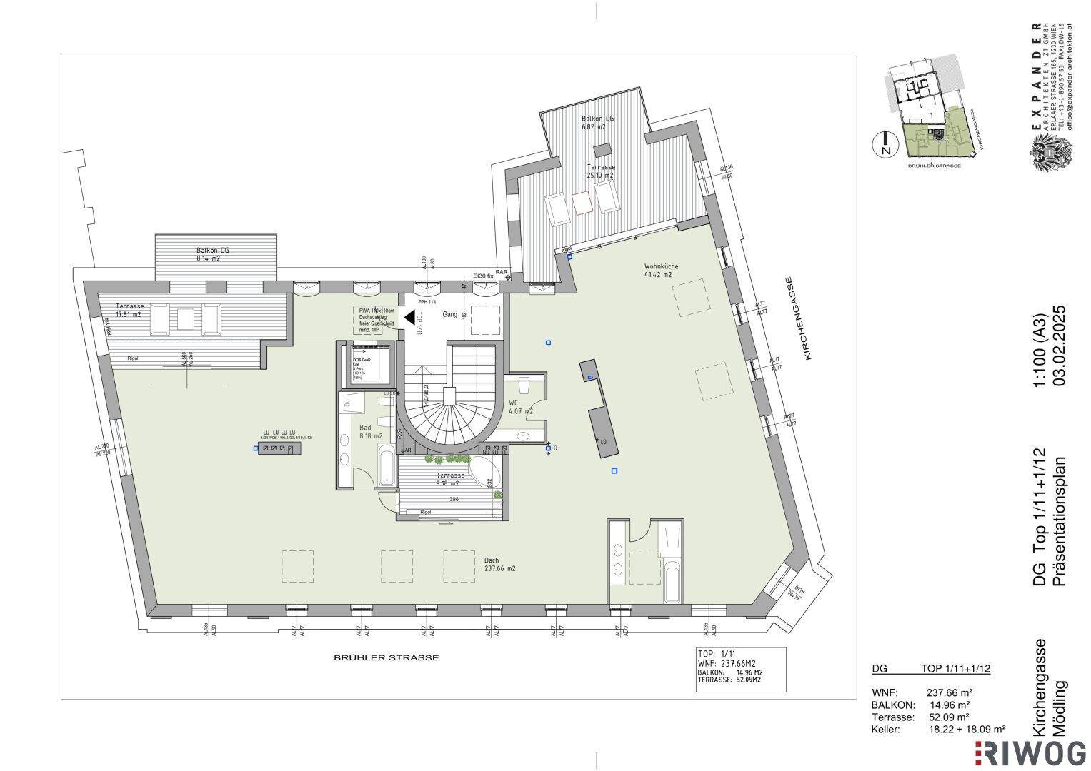 Grundriss einer Wohnung mit flexibler Raumaufteilung, Balkon und Terrasse.
