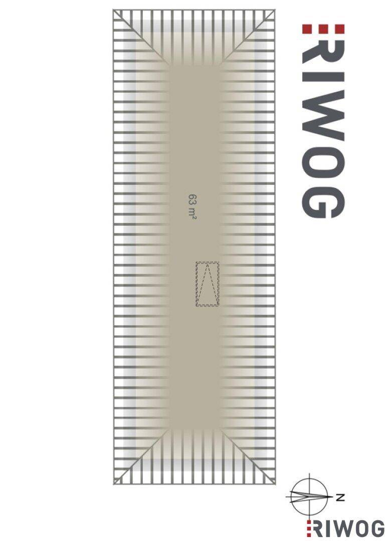 Dachgeschoss-Grundriss mit 63 m² Fläche und angedeuteter Dachschräge.