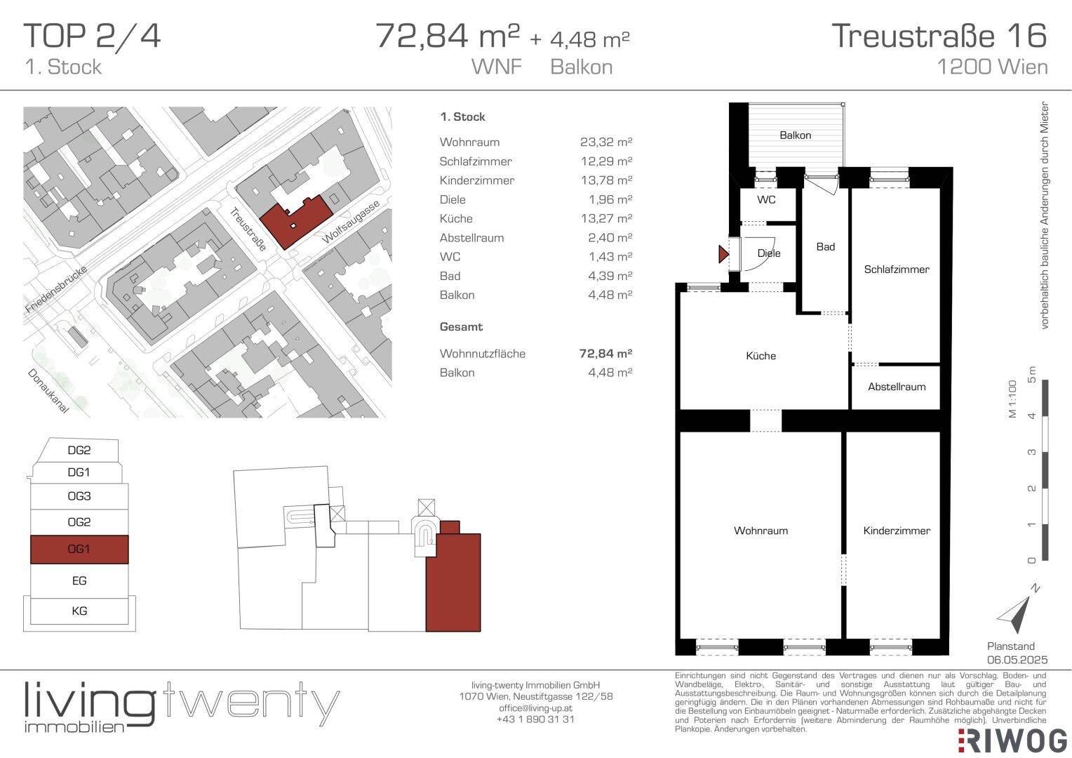 Detaillierter Grundriss der Wohnung mit Raumaufteilung und Balkon.