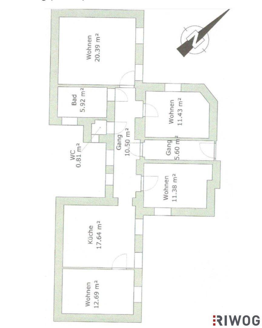 Grundriss der Wohnung mit Raumaufteilung und Flächenangaben in Quadratmetern.