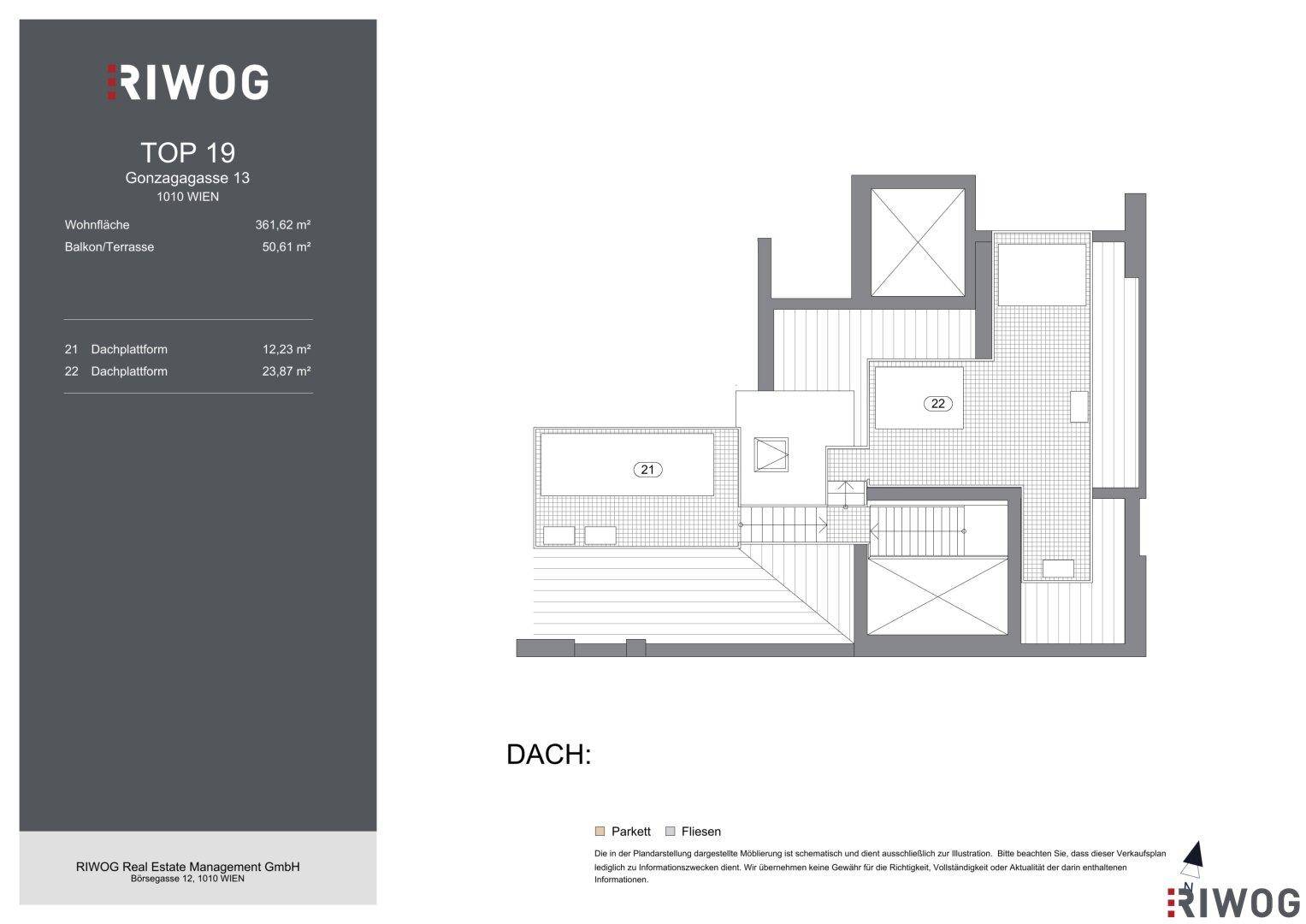 Grundriss der Dachebene mit zwei zugänglichen Dachplattformen für vielfältige Nutzungsmöglichkeiten.