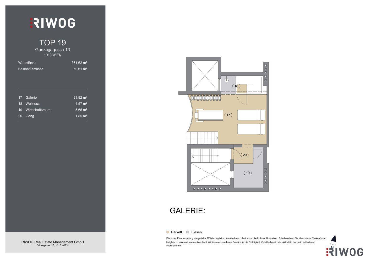 Grundriss der Galerie-Ebene mit Wellnessbereich, Wirtschaftsraum und offenem Galeriebereich.