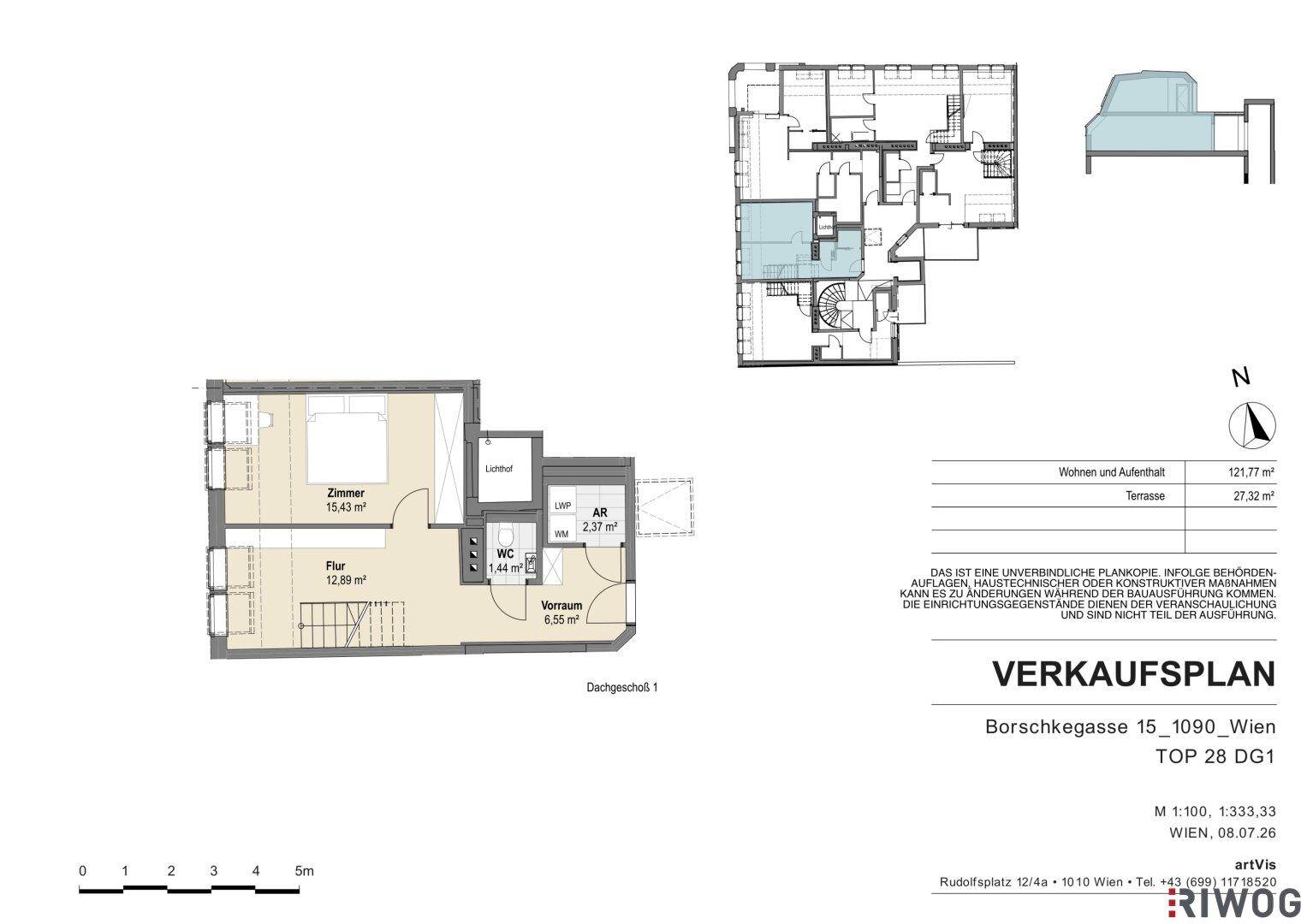 Grundriss der unteren Ebene mit Schlafzimmer, Flur, WC und Abstellraum.