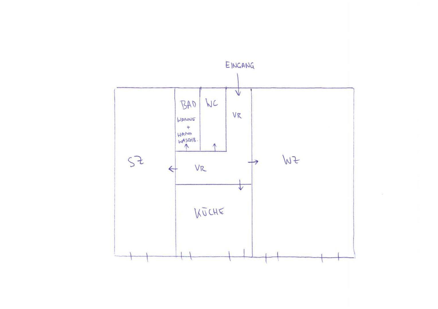 Übersichtlicher Grundriss der Wohnung mit klarer Raumaufteilung und Eingangsbereich.