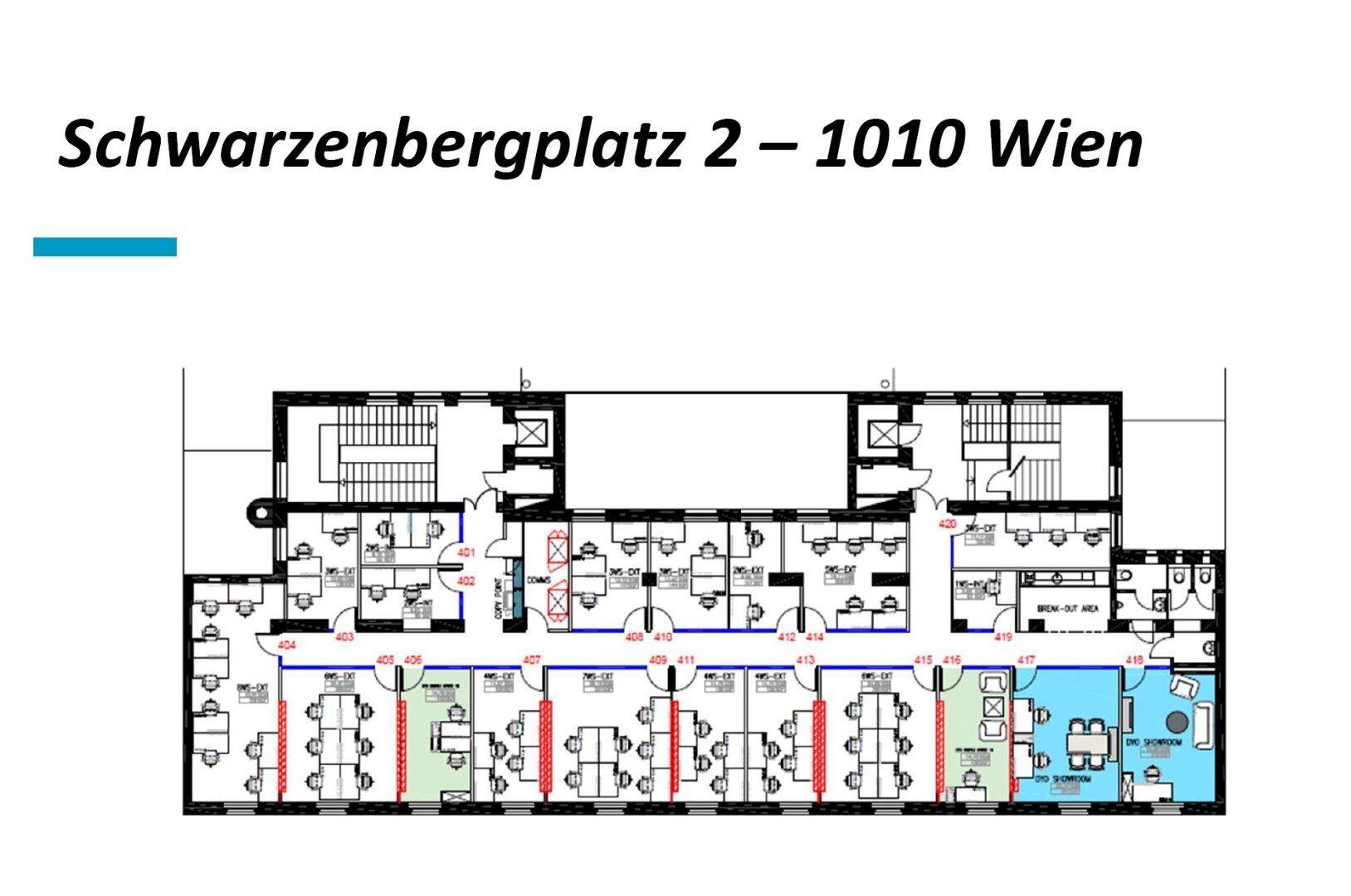 Grundriss eines Bürogebäudes am Schwarzenbergplatz 2 in 1010 Wien.