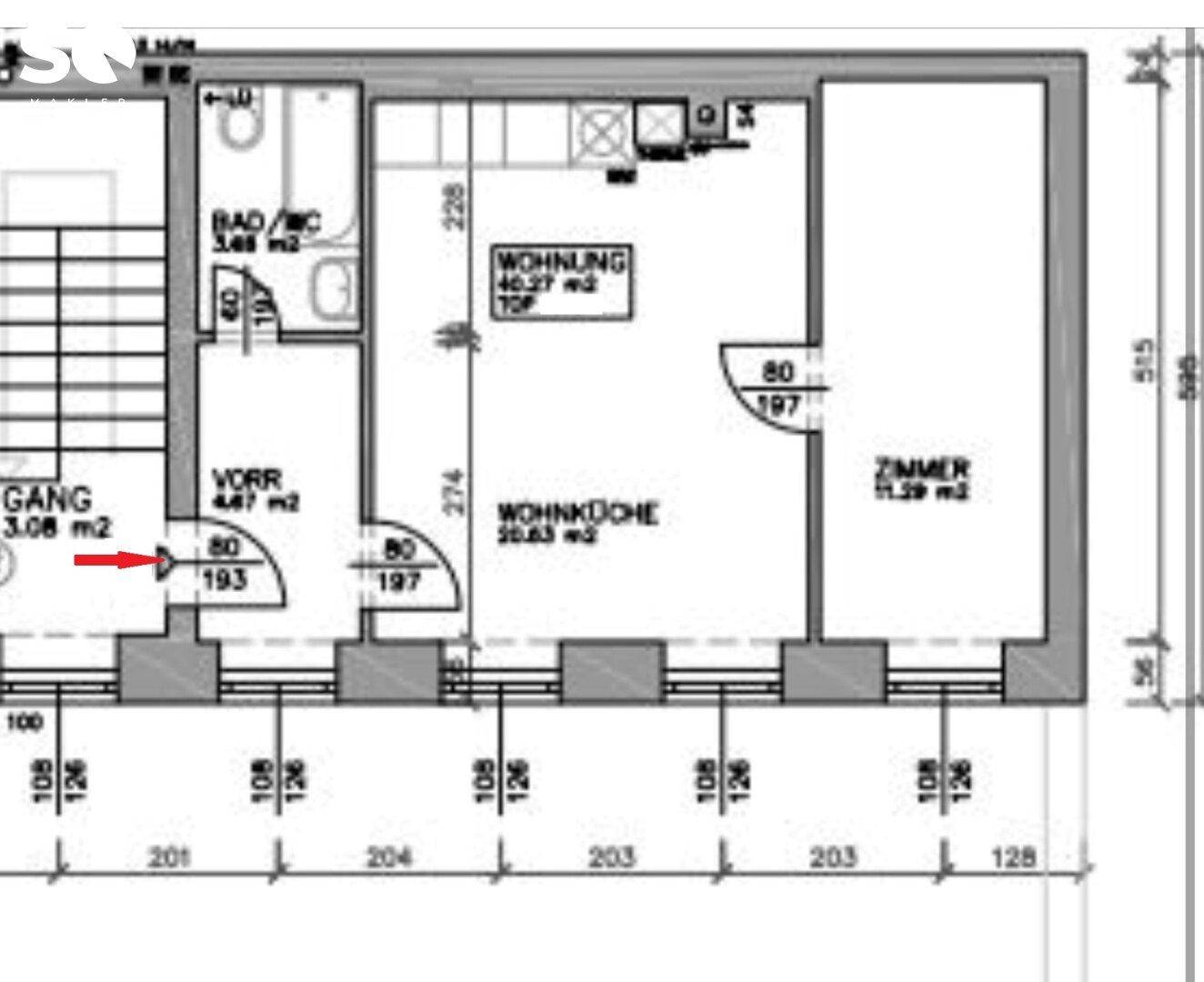 Detaillierter Grundriss der Wohnung mit Raumaufteilung und Flächenangaben.