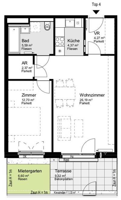 2-Zimmer-Wohnung mit Garten, 55 m², Floridsdorf, Floridsdorf