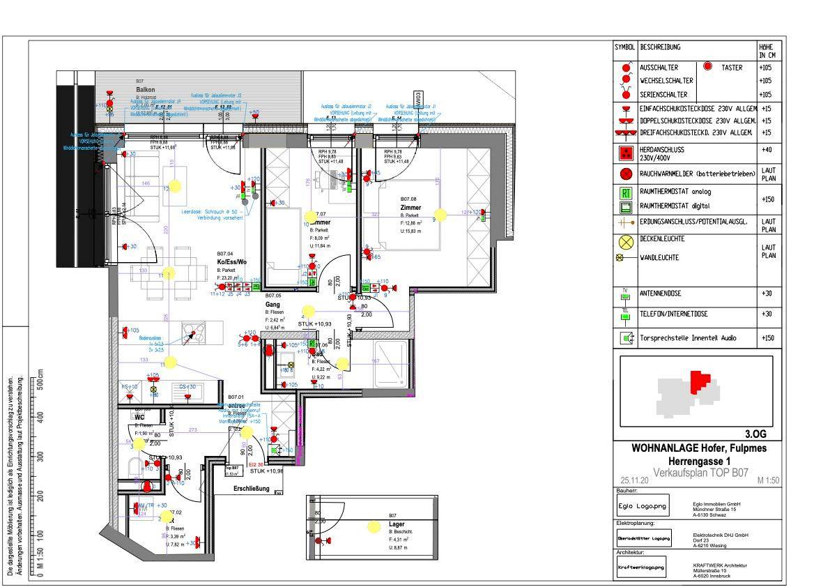 Detaillierter Grundriss einer Wohnung mit mehreren Zimmern und Balkonzugang.