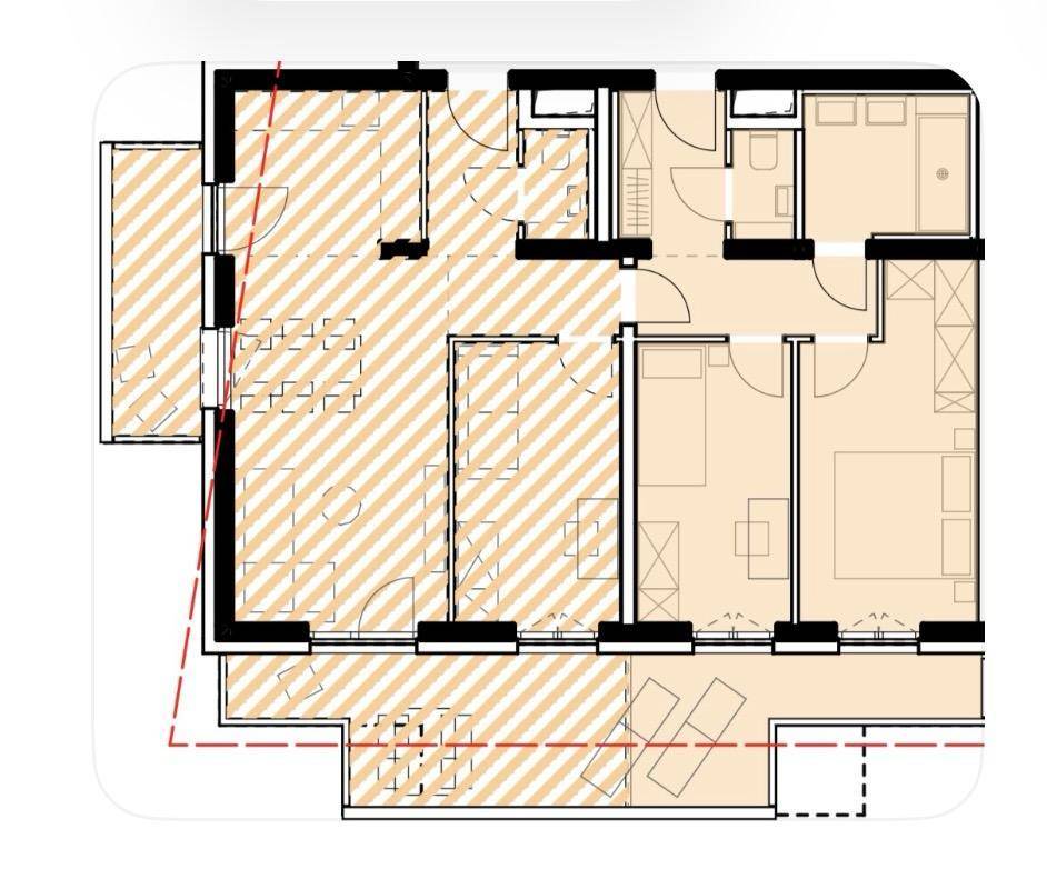 Grundriss einer Wohnung mit mehreren Zimmern und einem Balkon.