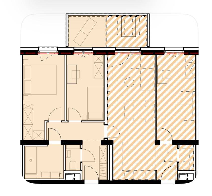 Grundriss einer Wohnung mit mehreren Zimmern und funktionaler Raumaufteilung.