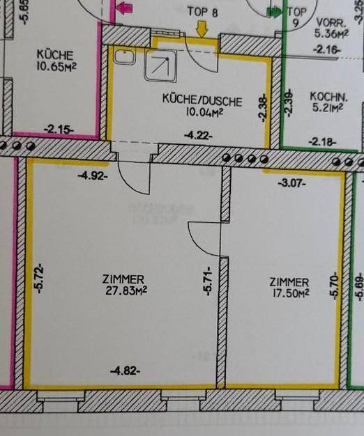 Detaillierter Grundrissplan mit Raumaufteilung und Flächenangaben der einzelnen Zimmer.