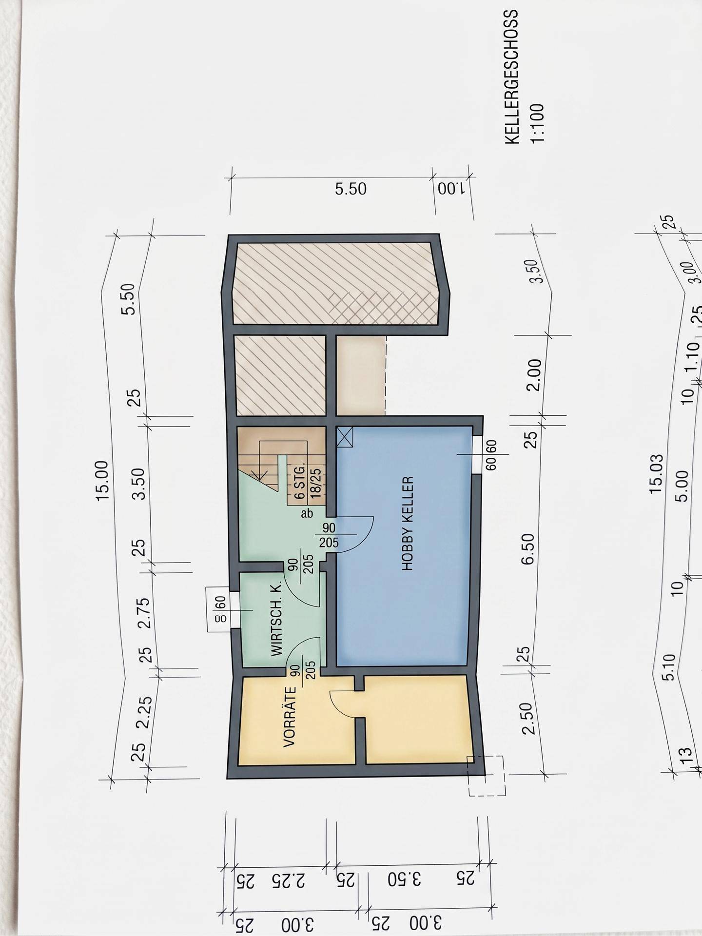 Grundriss des Kellergeschosses mit Hobbykeller, Wirtschaftsraum und Vorratsräumen.