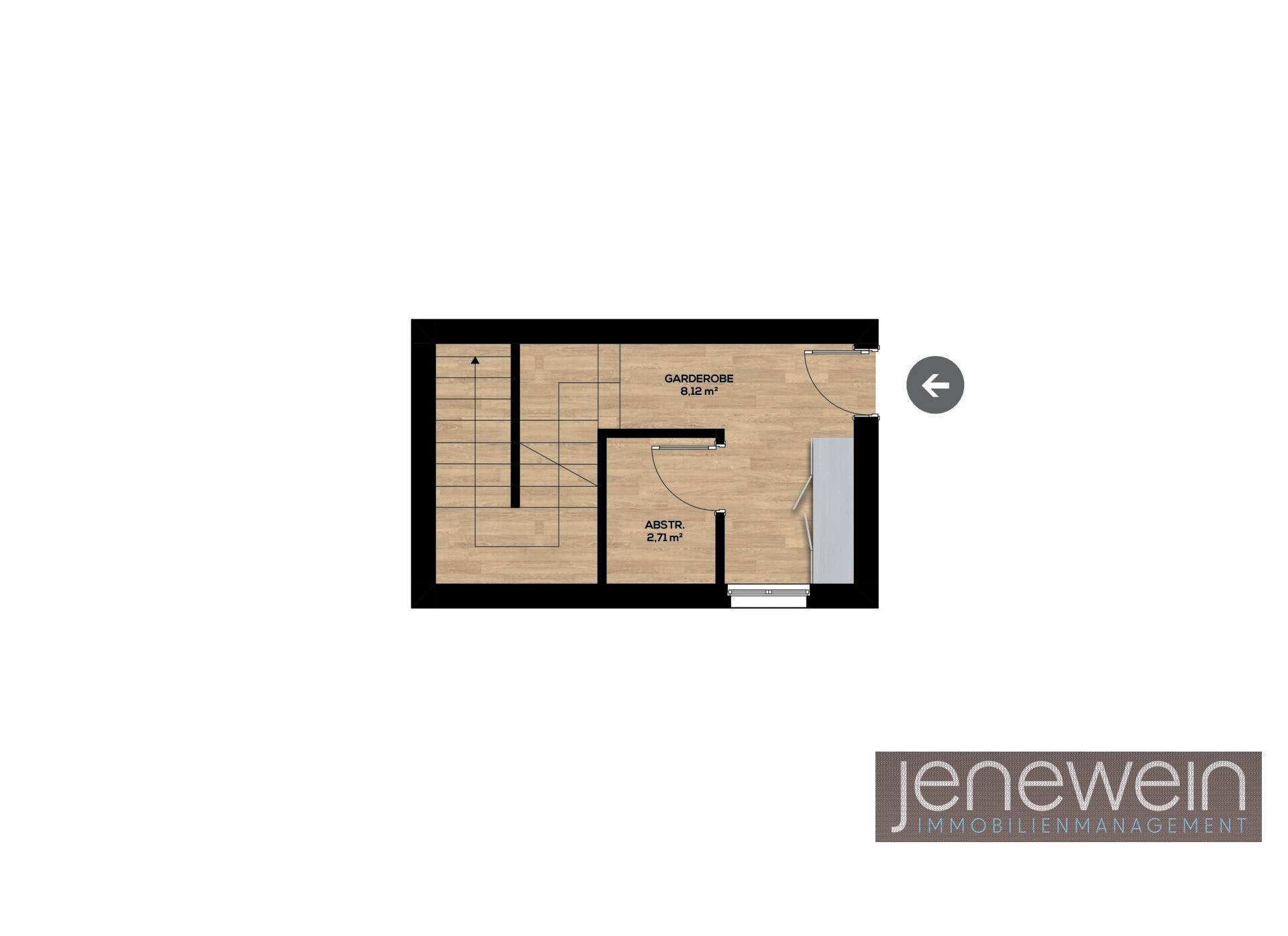 Grundriss des Obergeschosses mit Garderobe und Abstellraum.