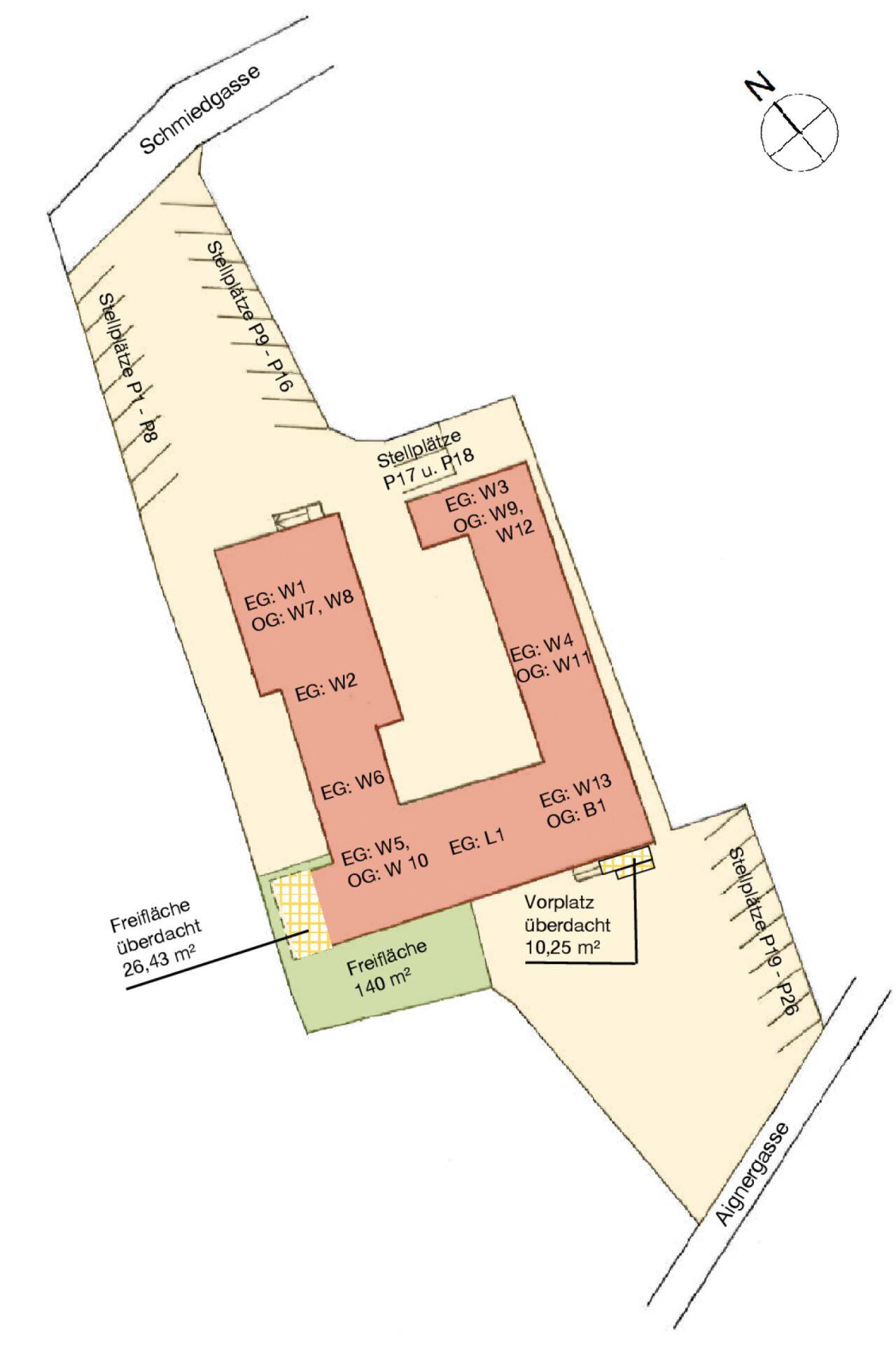 Plan Übersicht und Parkplätze