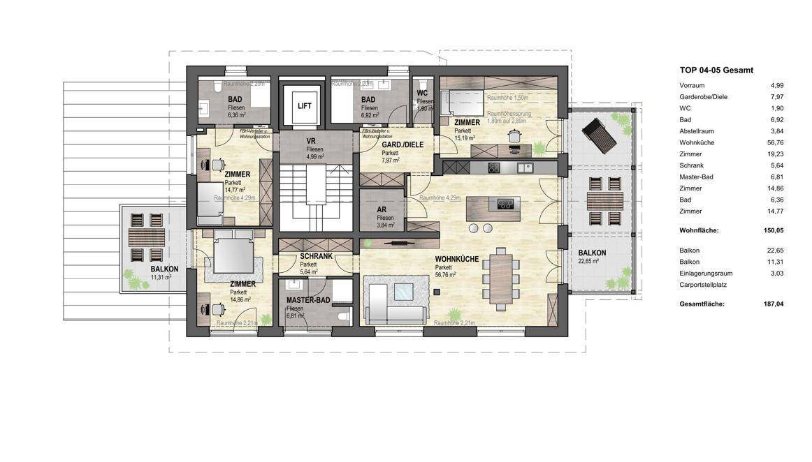 Grundrissskizze Penthouse Top 4+5 (entspricht möglicherweise nicht den genauen Naturmaßen)