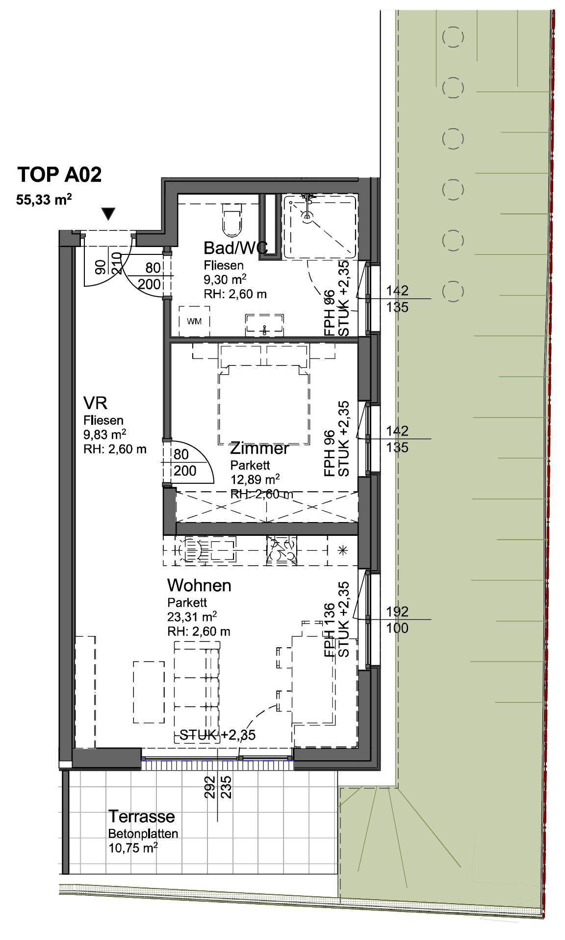 Grundrissskizze Top A02 UG